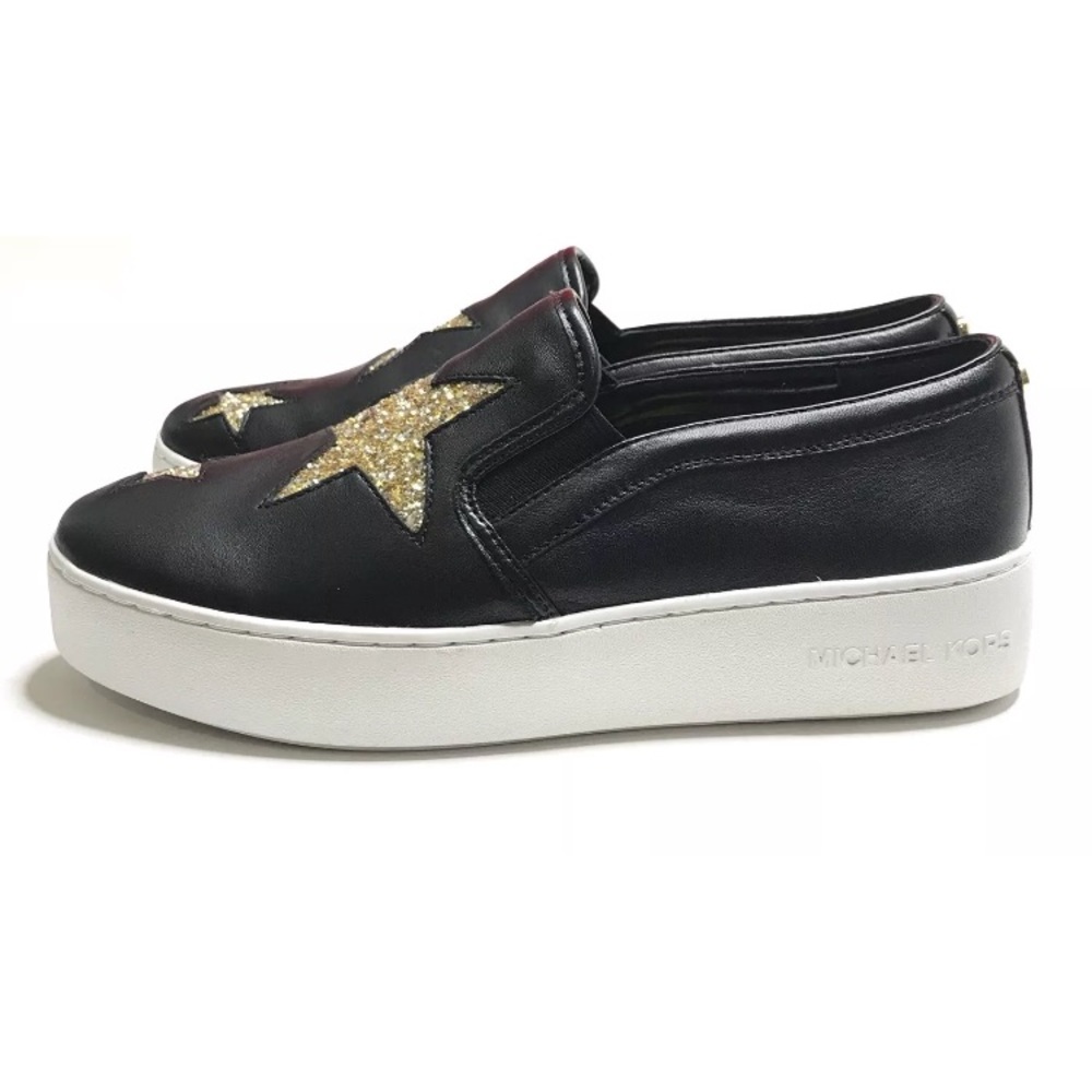 Michael Kors Slip On Shoes NEW Sz 9 Blk Gold Stars - Picture 5 of 7